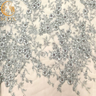 Tulle merletta 3D grigio ha bordato il tessuto del ricamo per il vestito nuziale