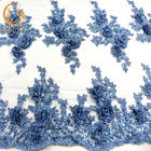 tessuto africano blu fatto a mano del pizzo del tessuto del pizzo del cristallo di rocca del ricamo 3D